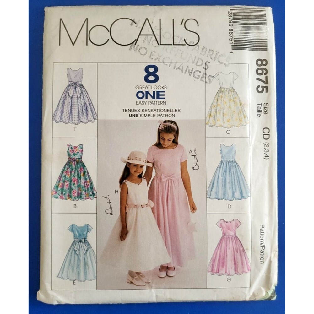 Vintage (1997) McCalls 8675 Sewing Pattern Girls Dress 8 Looks Uncut Sz 2-3-4